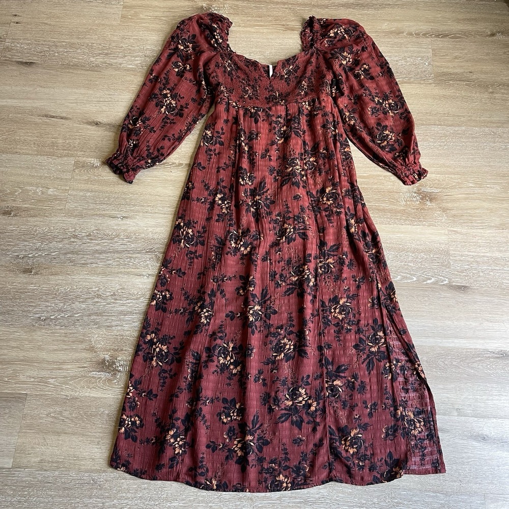 Free People SM Jaymes Midi Dress Smocked Vamp Romance Whimsy Grunge Fairy $168 - Picture 2 of 12